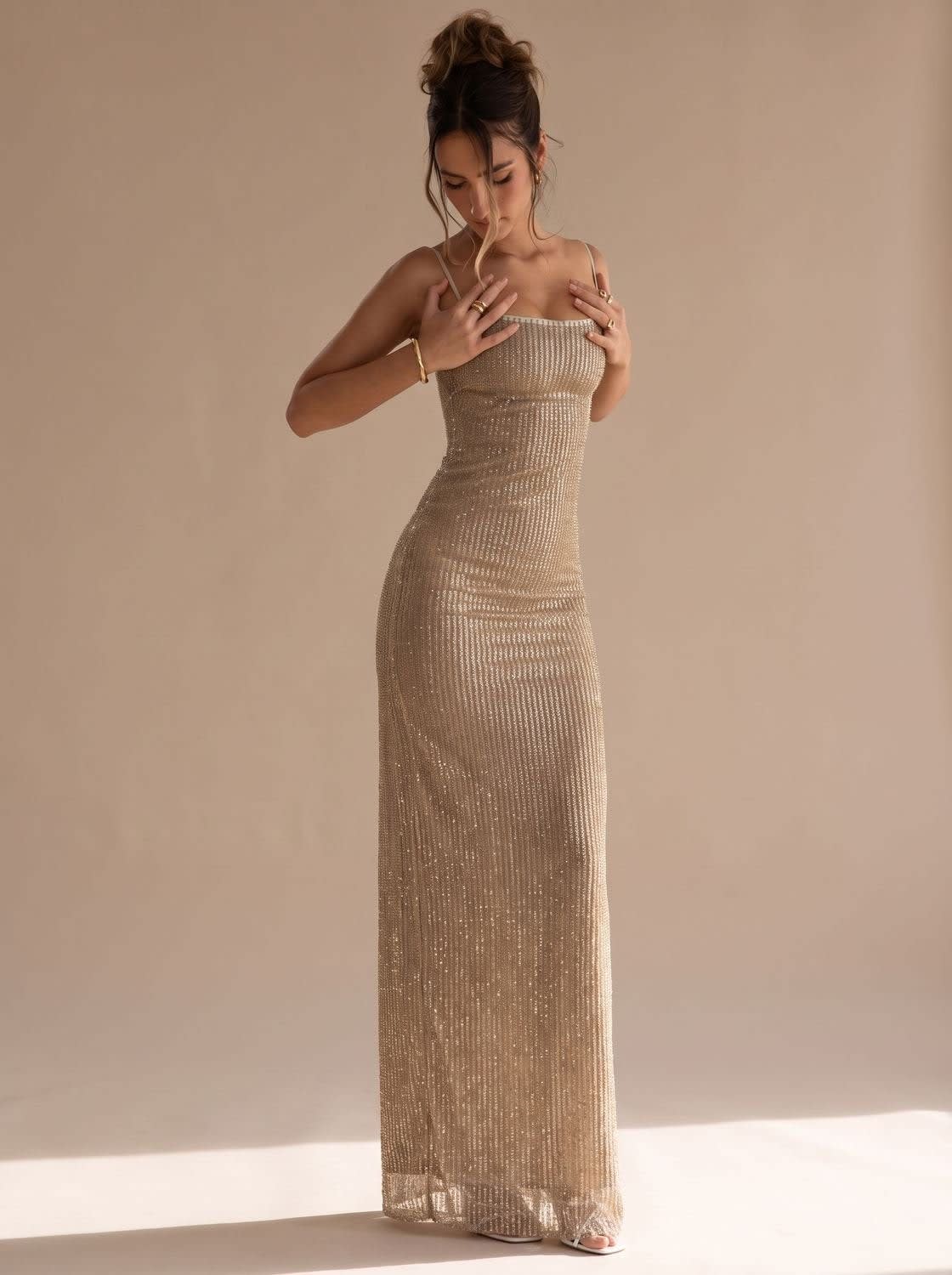 Beatrice Gold Glitter Backless Christmas Party Maxi Dress_3