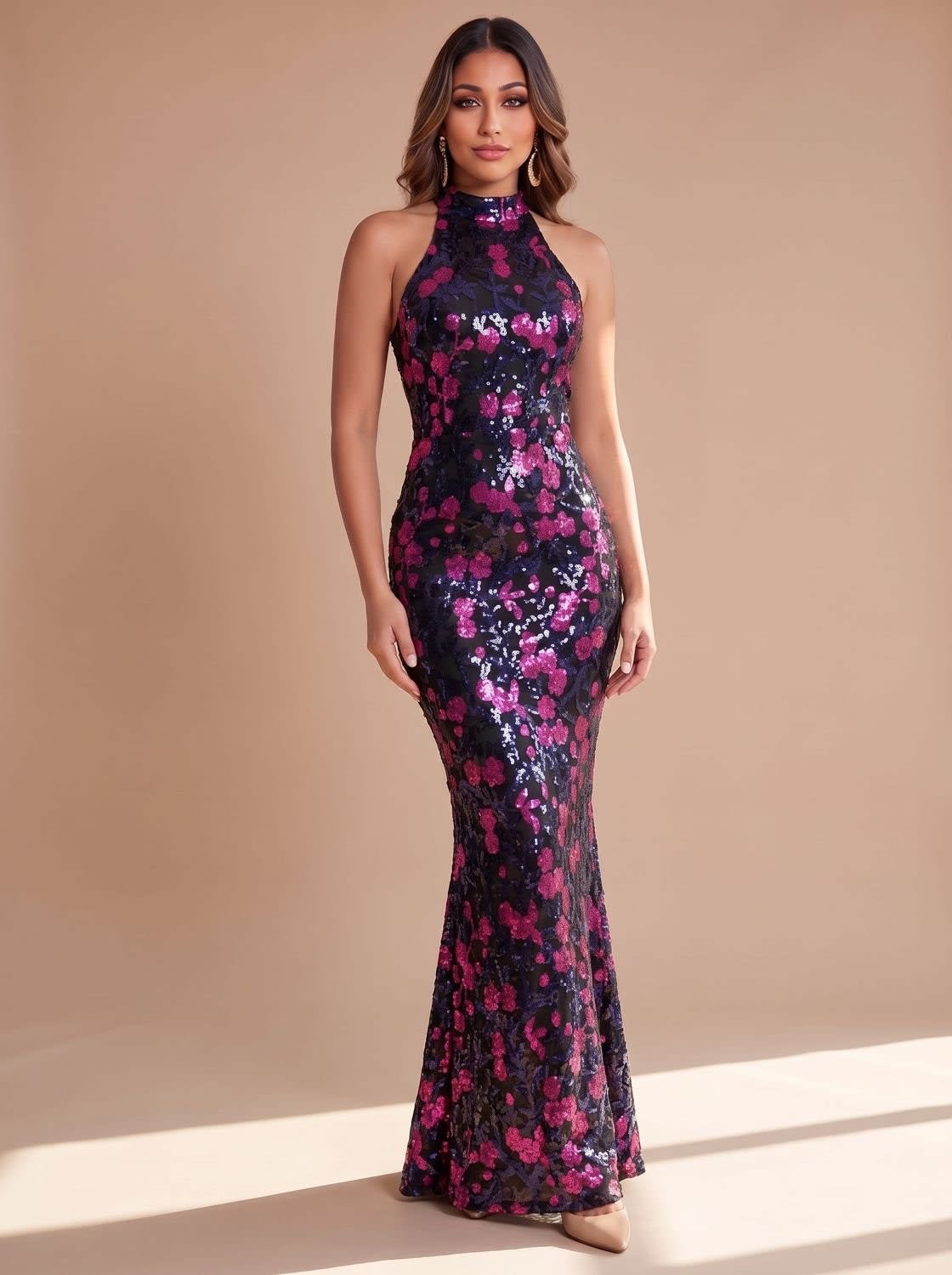 Alba Floral Sequin Mermaid Maxi Dress_9