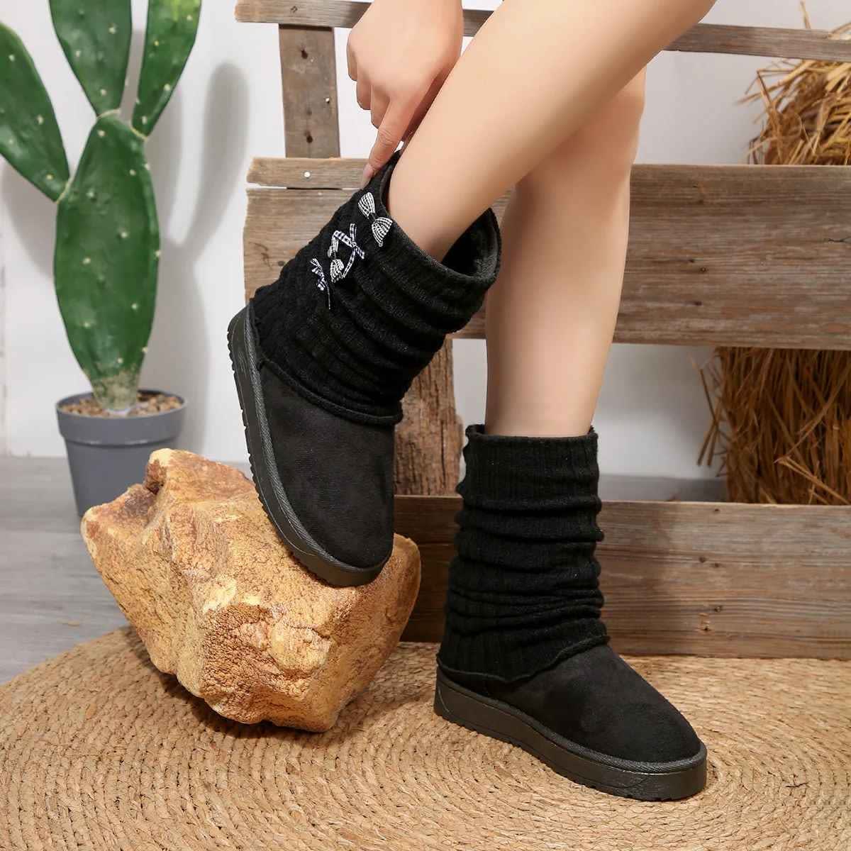 Susannah Knit Cuff Bow Winter Boots_11