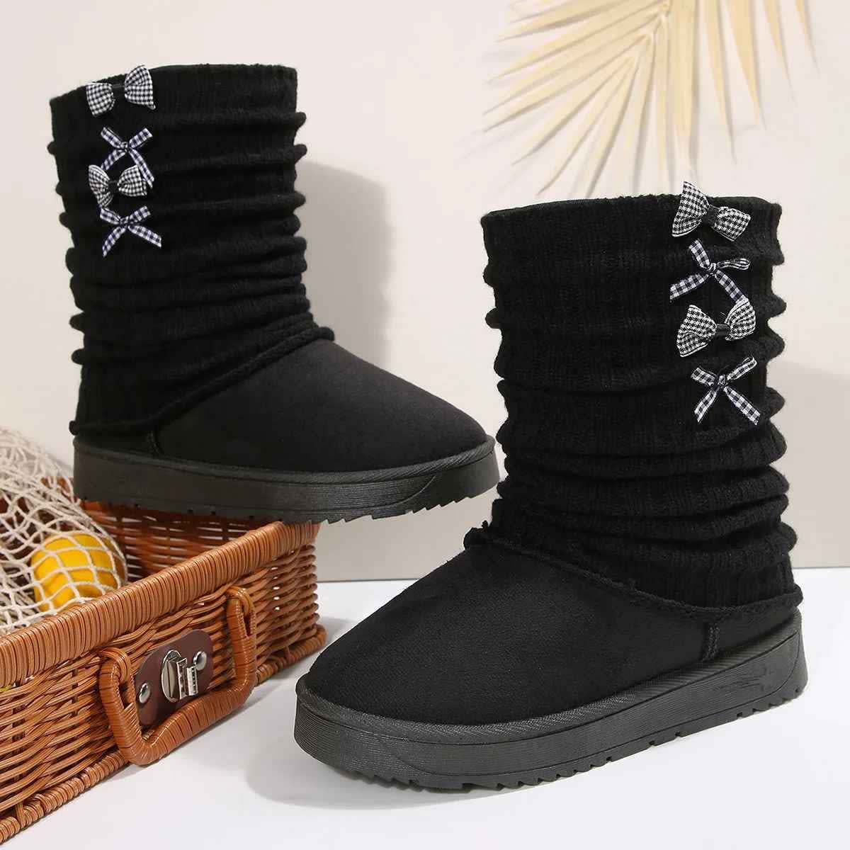 Susannah Knit Cuff Bow Winter Boots_8