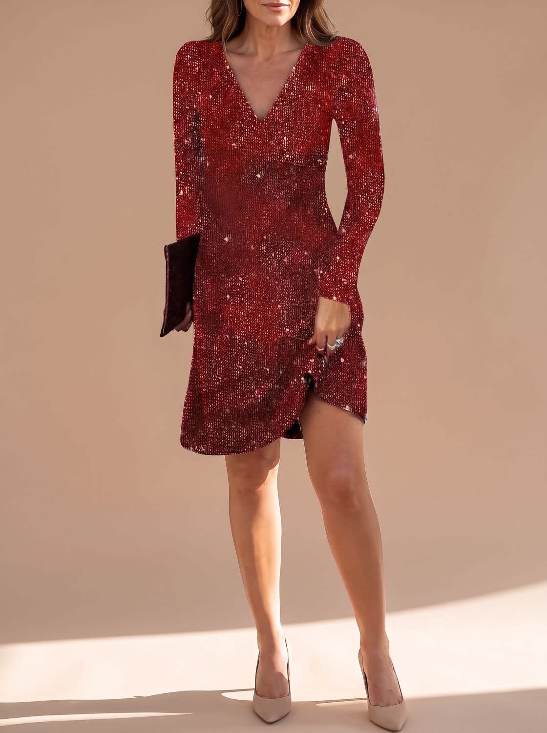 Marina Long Sleeve Sequin Christmas Party Mini Dress_5