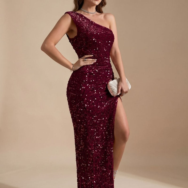 Camilla Sequin One Shoulder Christmas Party Maxi Dress_1