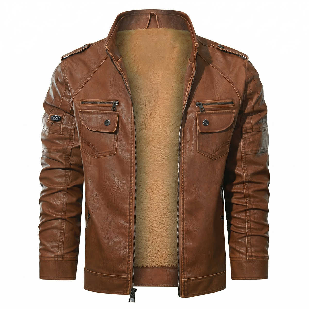 Men's Fleece Lined Biker Leather Jacket