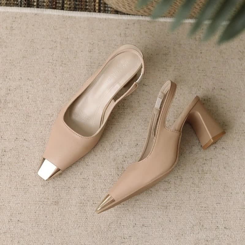 Evangeline Metal Toe Cap Slingback Block Heels_5