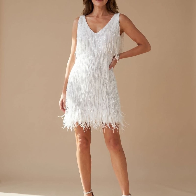 Etta V-Neck Sequin Fringe Christmas Party Mini Dress_1