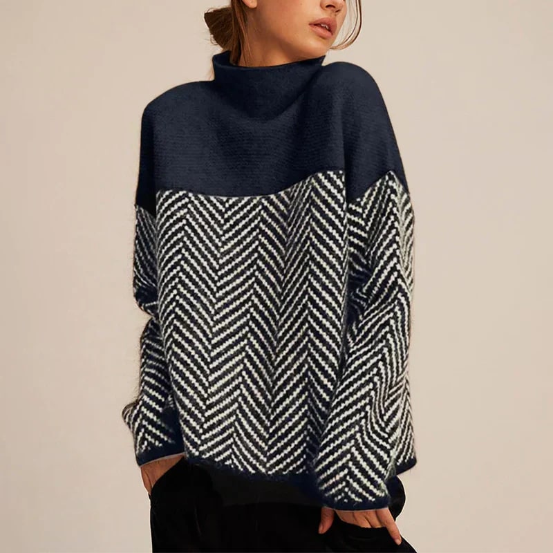Calista Oversized Herringbone Turtleneck Sweater_4