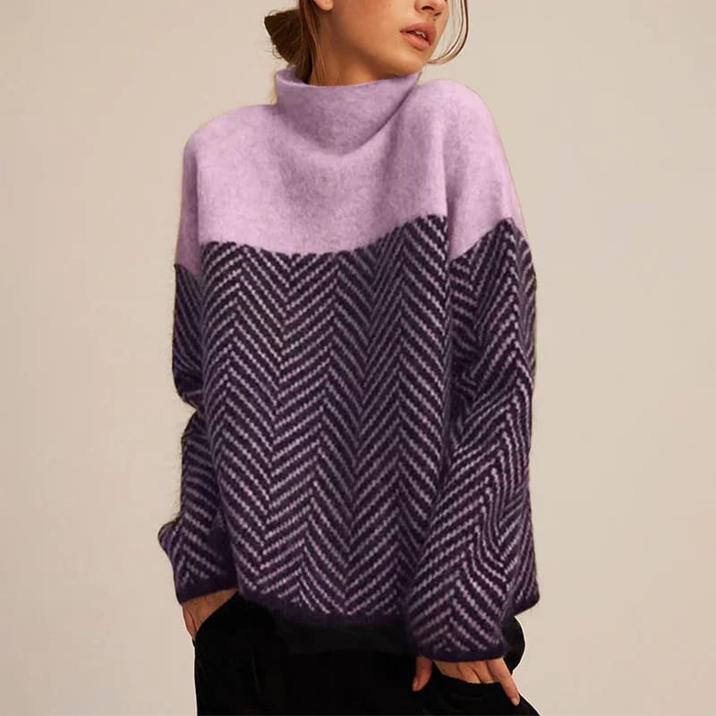 Calista Oversized Herringbone Turtleneck Sweater_5