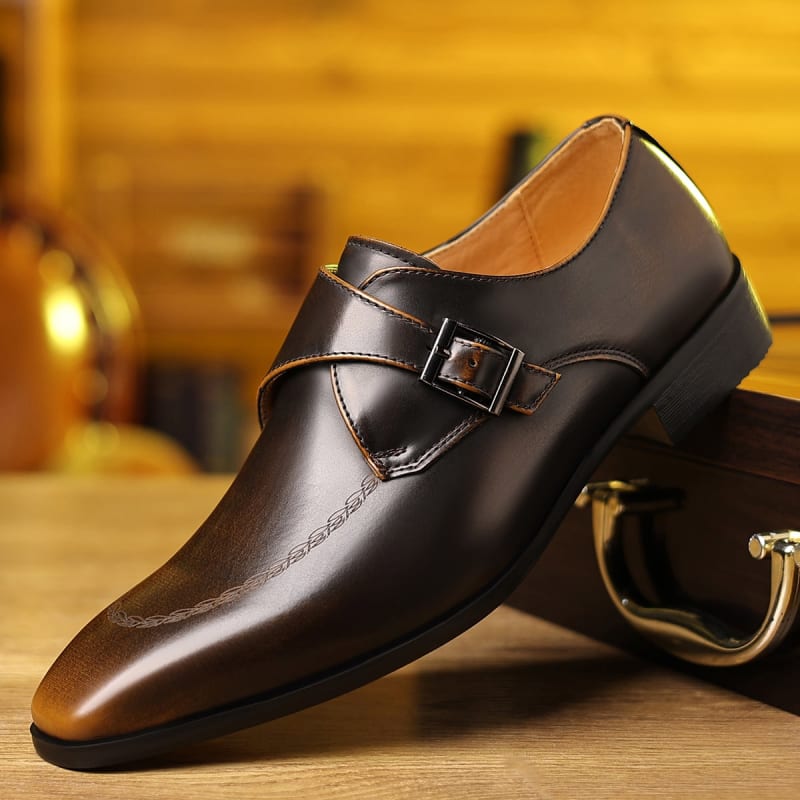 Randolph Burnished Leather Single Monk Strap Loafers_1