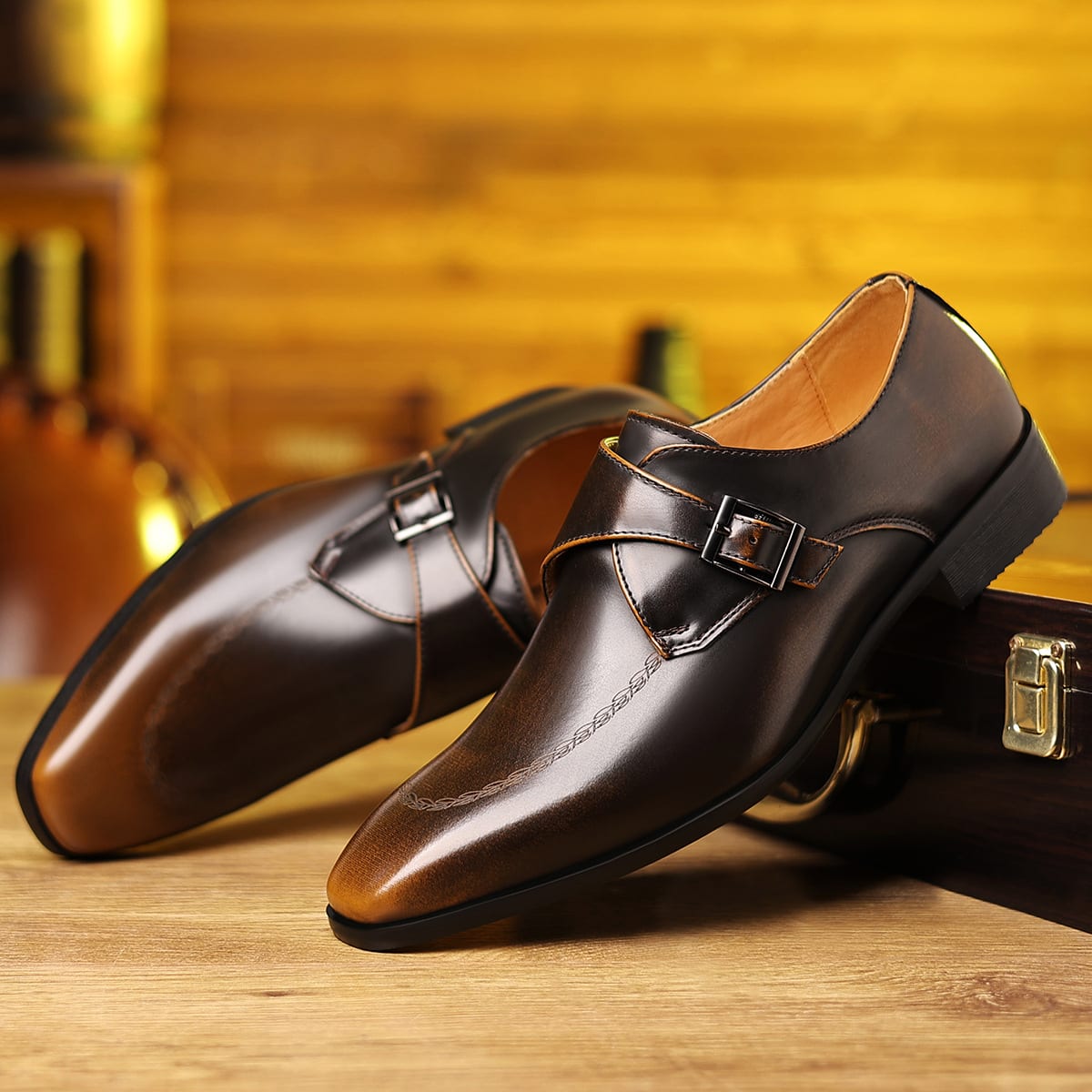 Randolph Burnished Leather Single Monk Strap Loafers_2