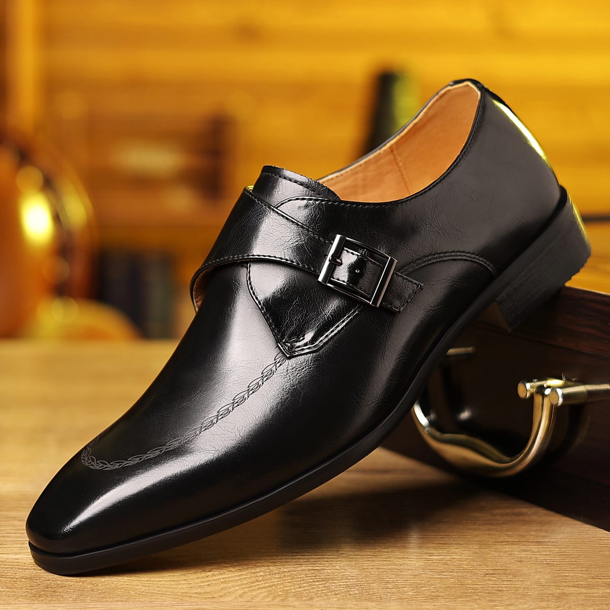 Randolph Burnished Leather Single Monk Strap Loafers_5
