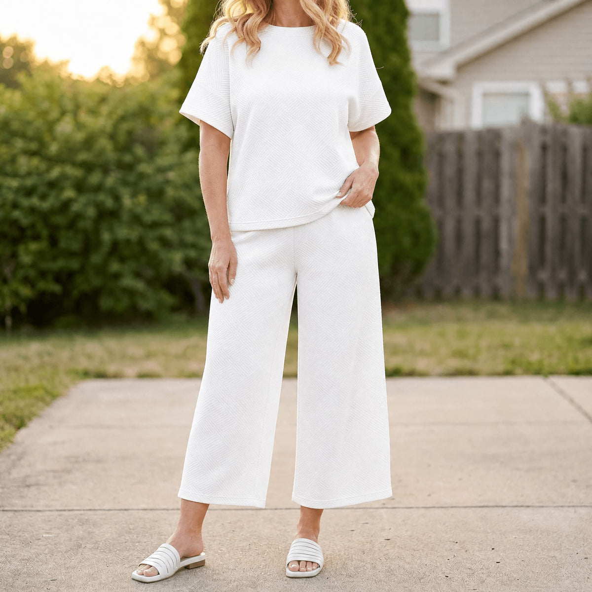Clementine Textured Knit Short Sleeve Top and Cropped Wide Leg Pants Lounge Set_20