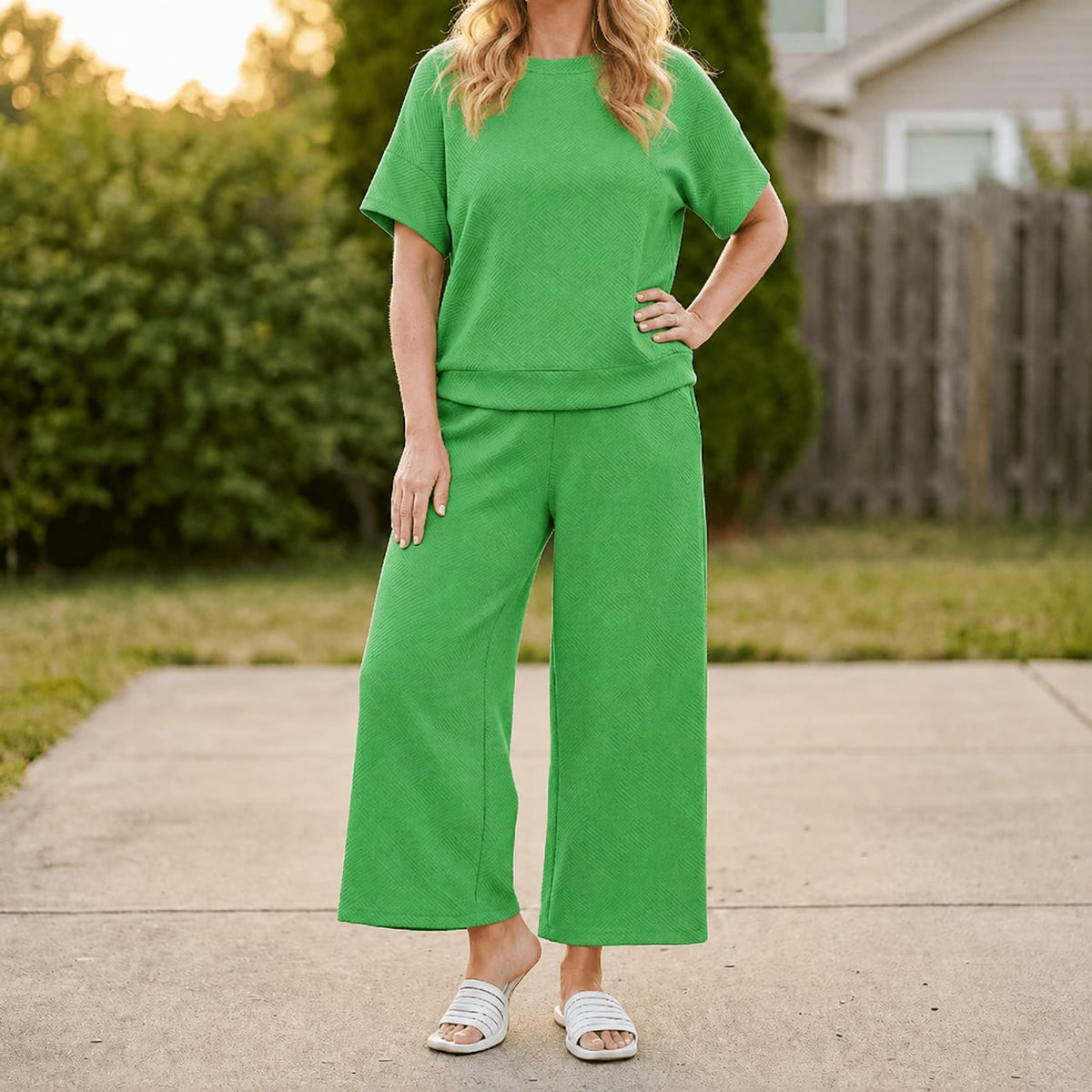 Clementine Textured Knit Short Sleeve Top and Cropped Wide Leg Pants Lounge Set_21
