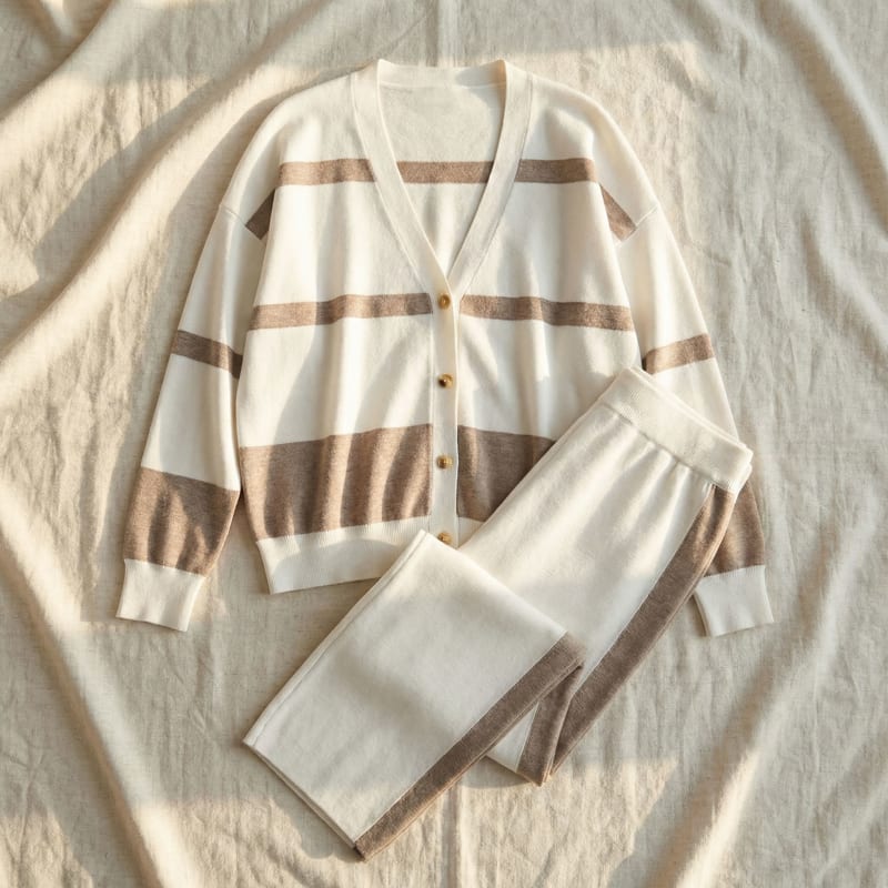 Hattie Striped Knit Cardigan and Pants Two Piece Set_1