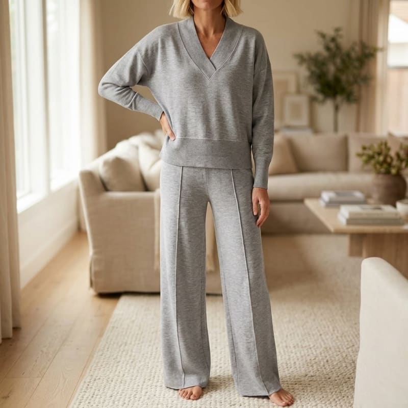 Lucinda V-Neck Knit Sweater and Wide Leg Pants Two Piece Set_1