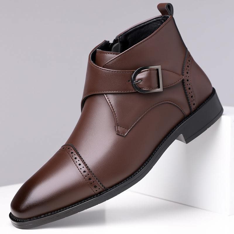 Maurice Leather Brogue Monk Strap Ankle Boots_1