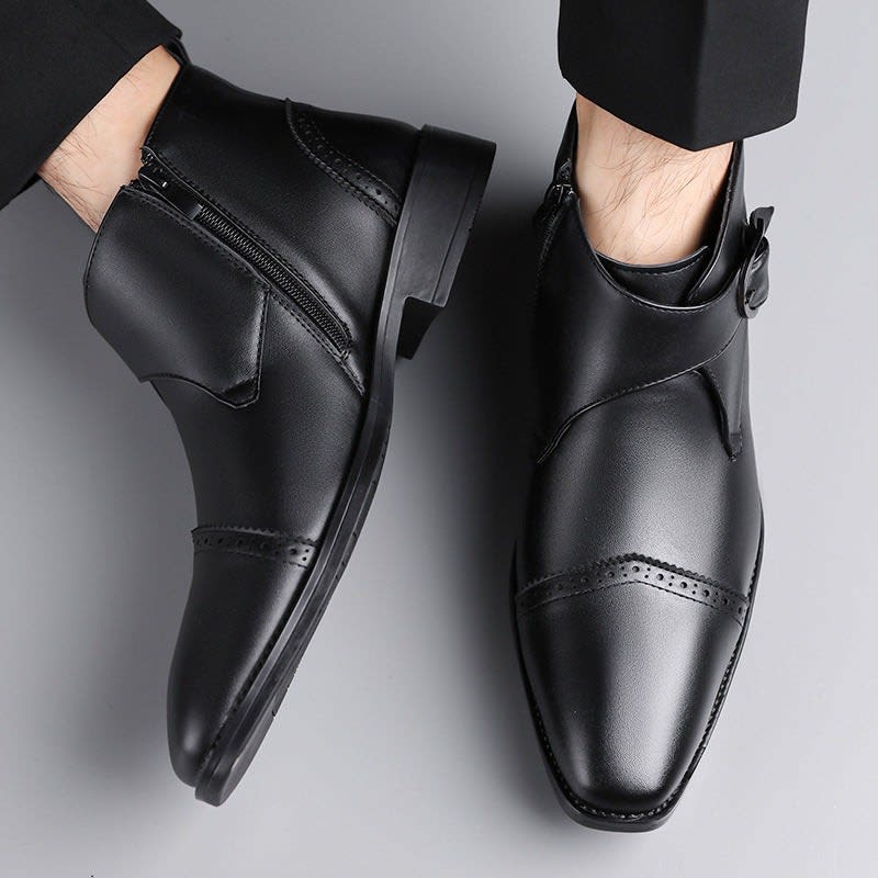 Maurice Leather Brogue Monk Strap Ankle Boots_16