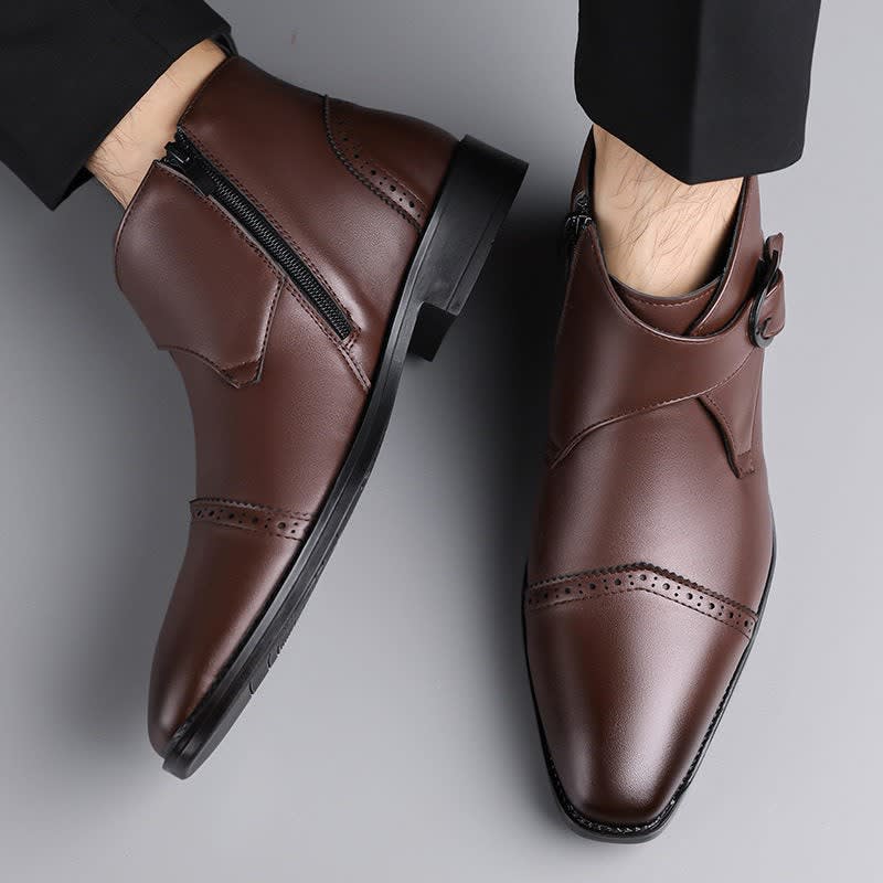 Maurice Leather Brogue Monk Strap Ankle Boots_5