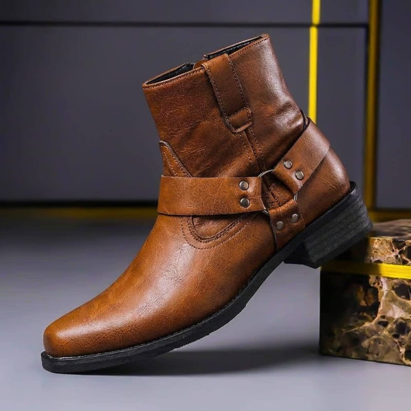 Axton Faux Leather Harness Ankle Boots_1