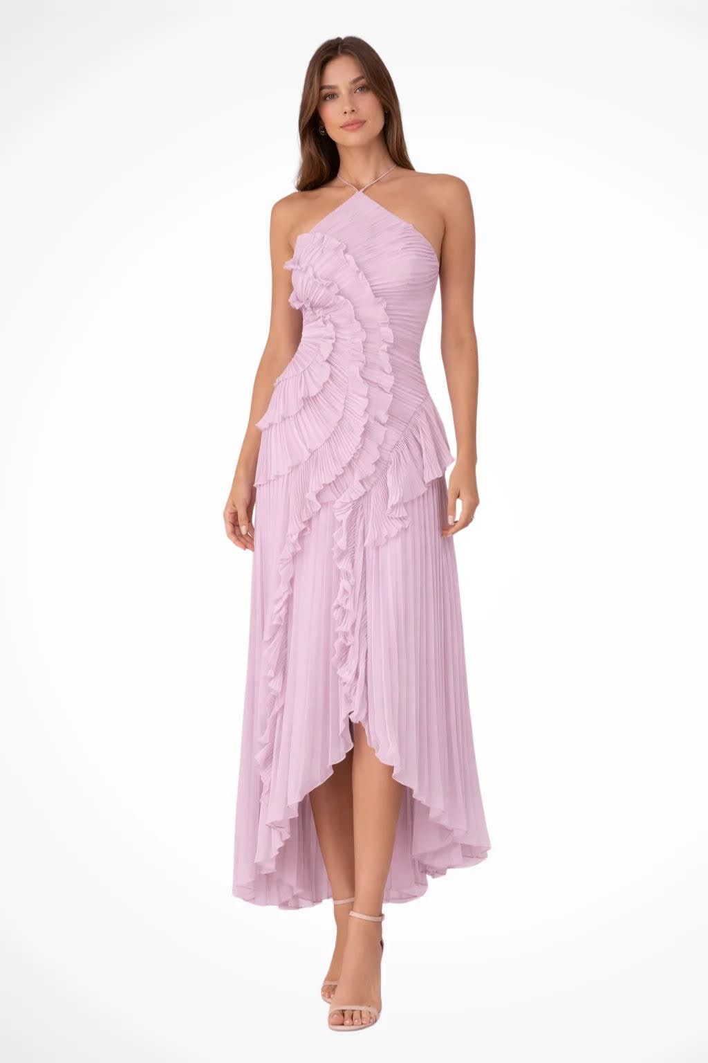 Tallulah Asymmetric Ruffle Halter Neck Wedding Guest Maxi Dress_4