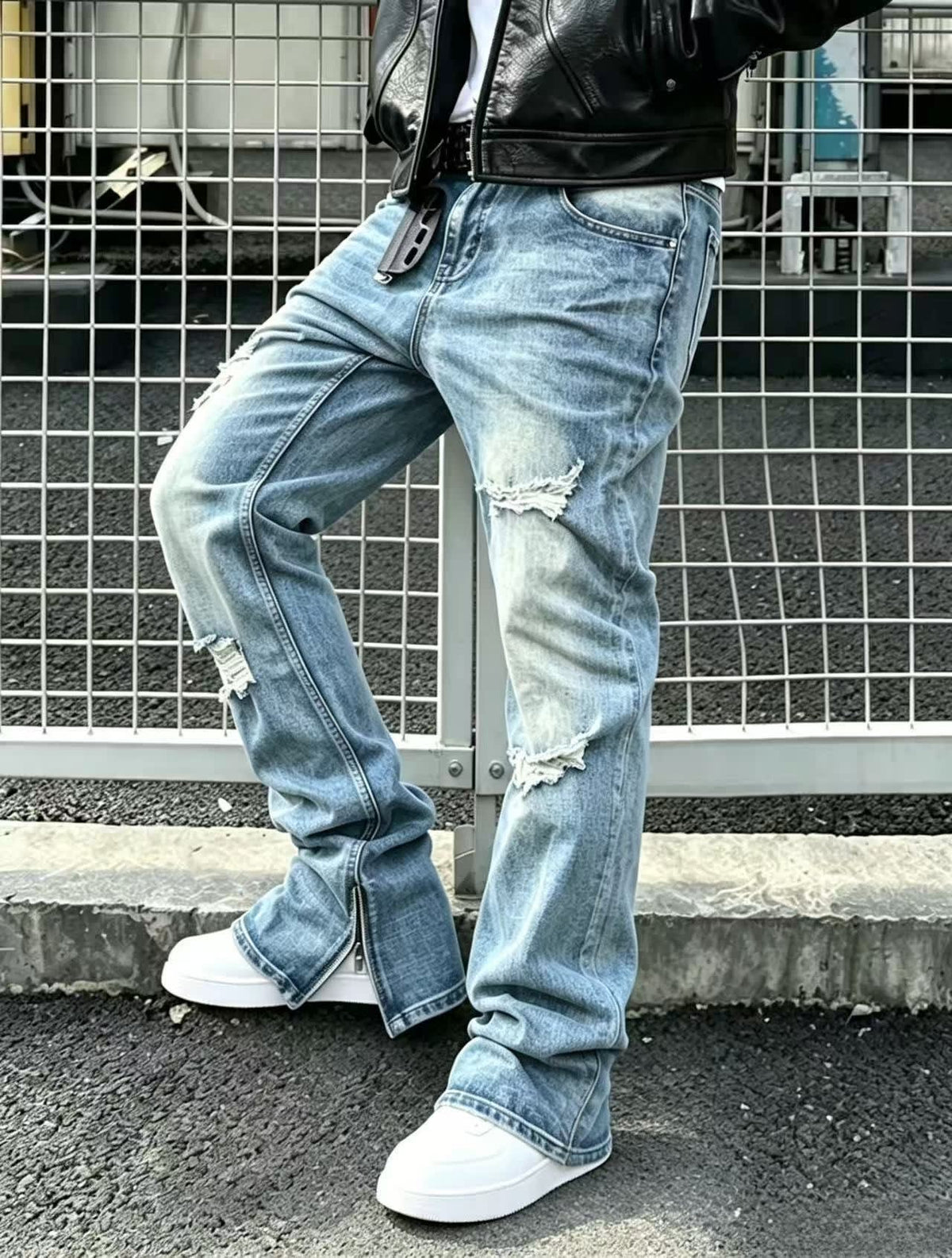 Tobias Ripped Zip Hem Flared Jeans_7
