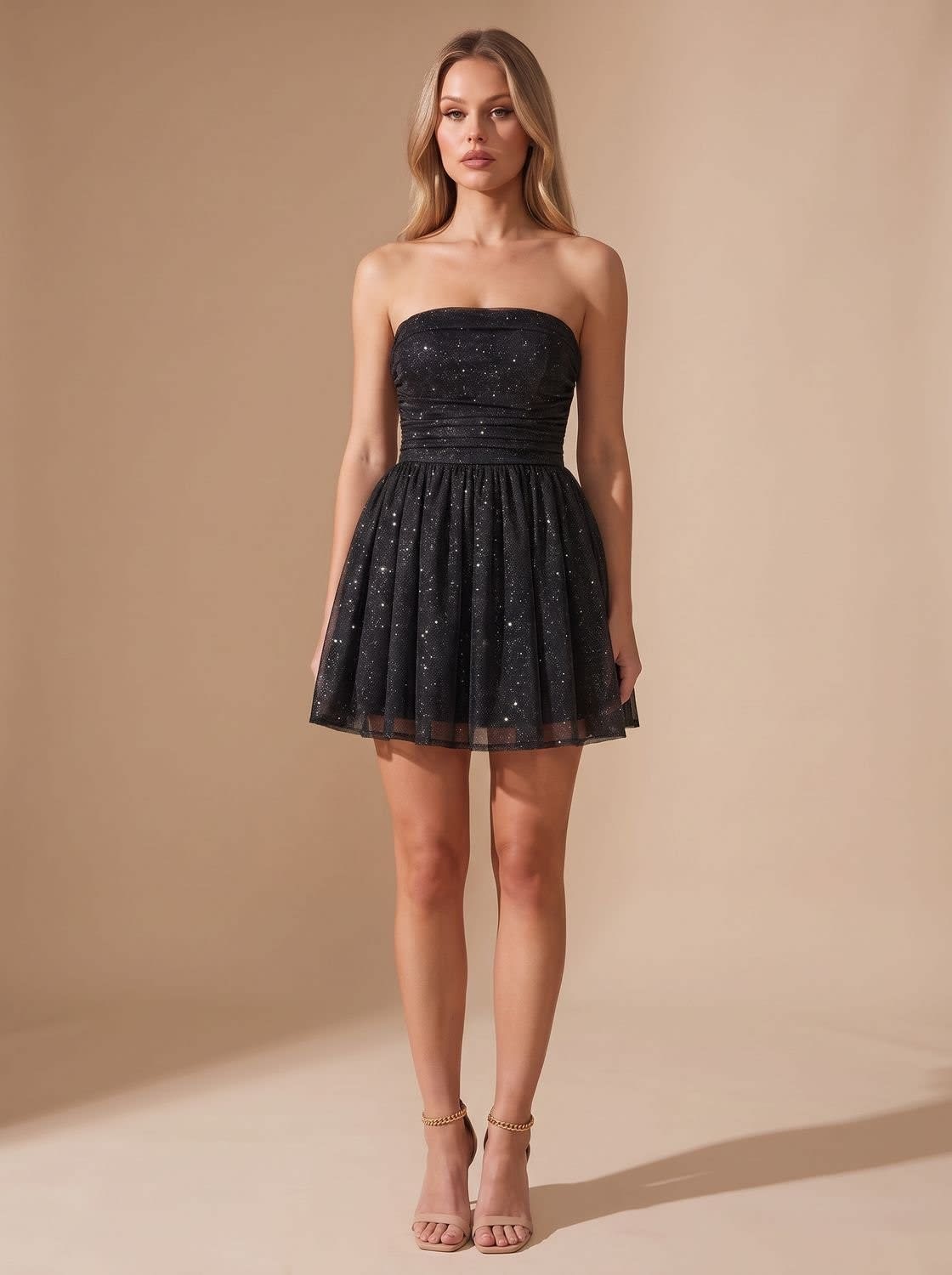 Amelie Glitter Strapless Christmas Party Mini Dress_9