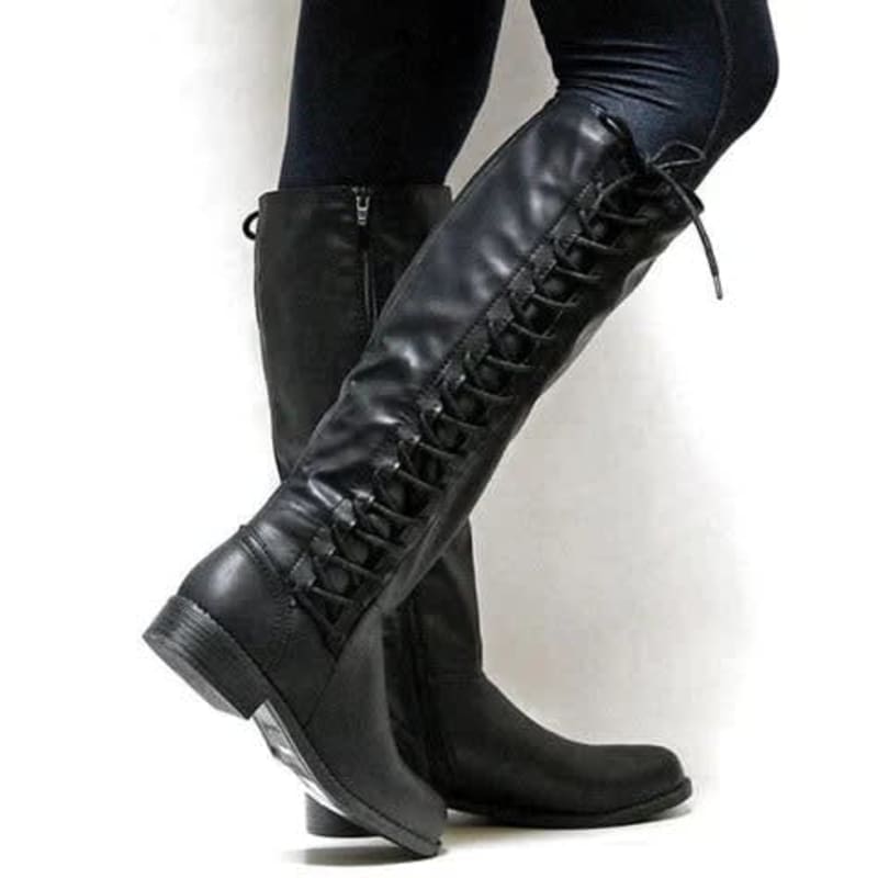 Jane Faux Leather Lace-Up Knee High Riding Boots_1