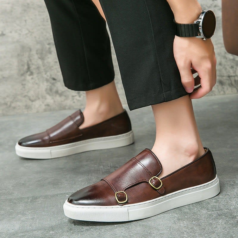 Octavio Leather Sneaker Sole Double Monk Loafers_6
