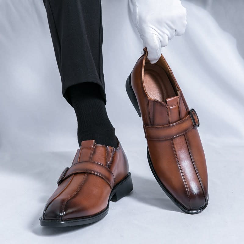 Morris Leather Pointed Toe Monk Strap Dress Shoes_14
