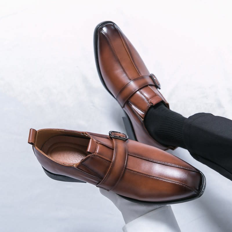 Morris Leather Pointed Toe Monk Strap Dress Shoes_15