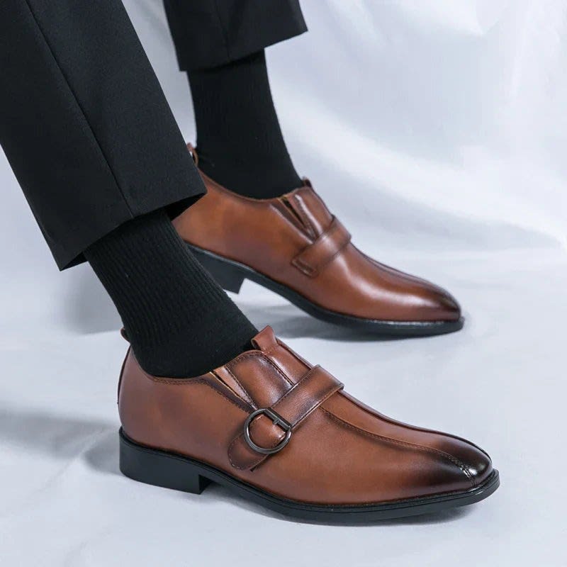 Morris Leather Pointed Toe Monk Strap Dress Shoes_16