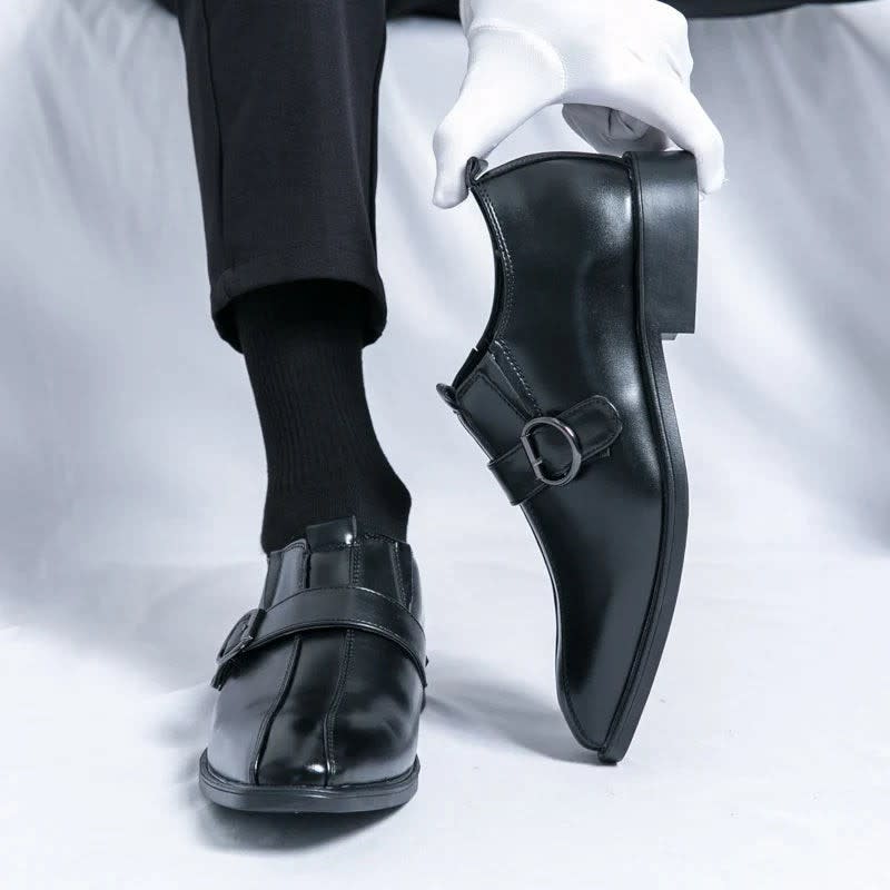 Morris Leather Pointed Toe Monk Strap Dress Shoes_19