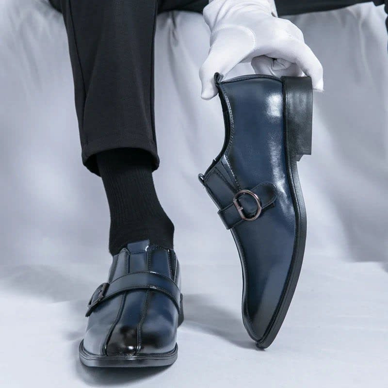 Morris Leather Pointed Toe Monk Strap Dress Shoes_4