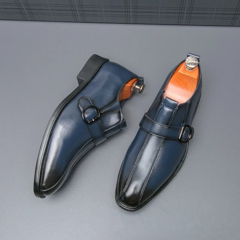 Morris Leather Pointed Toe Monk Strap Dress Shoes_8