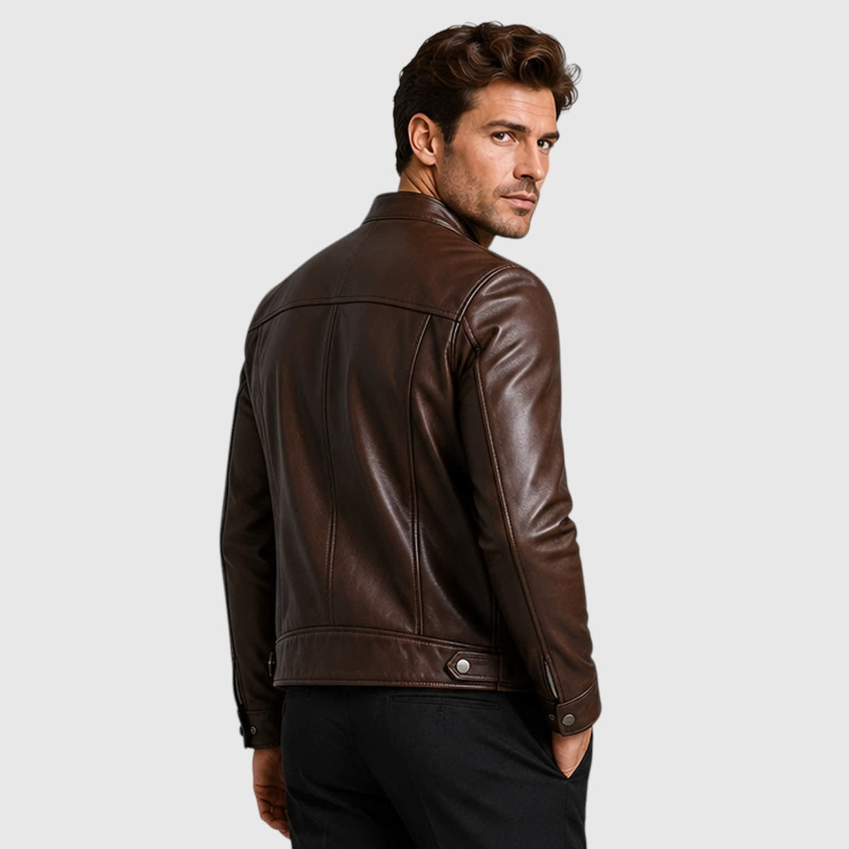 Tristan Genuine Leather Cafe Racer Jacket_10