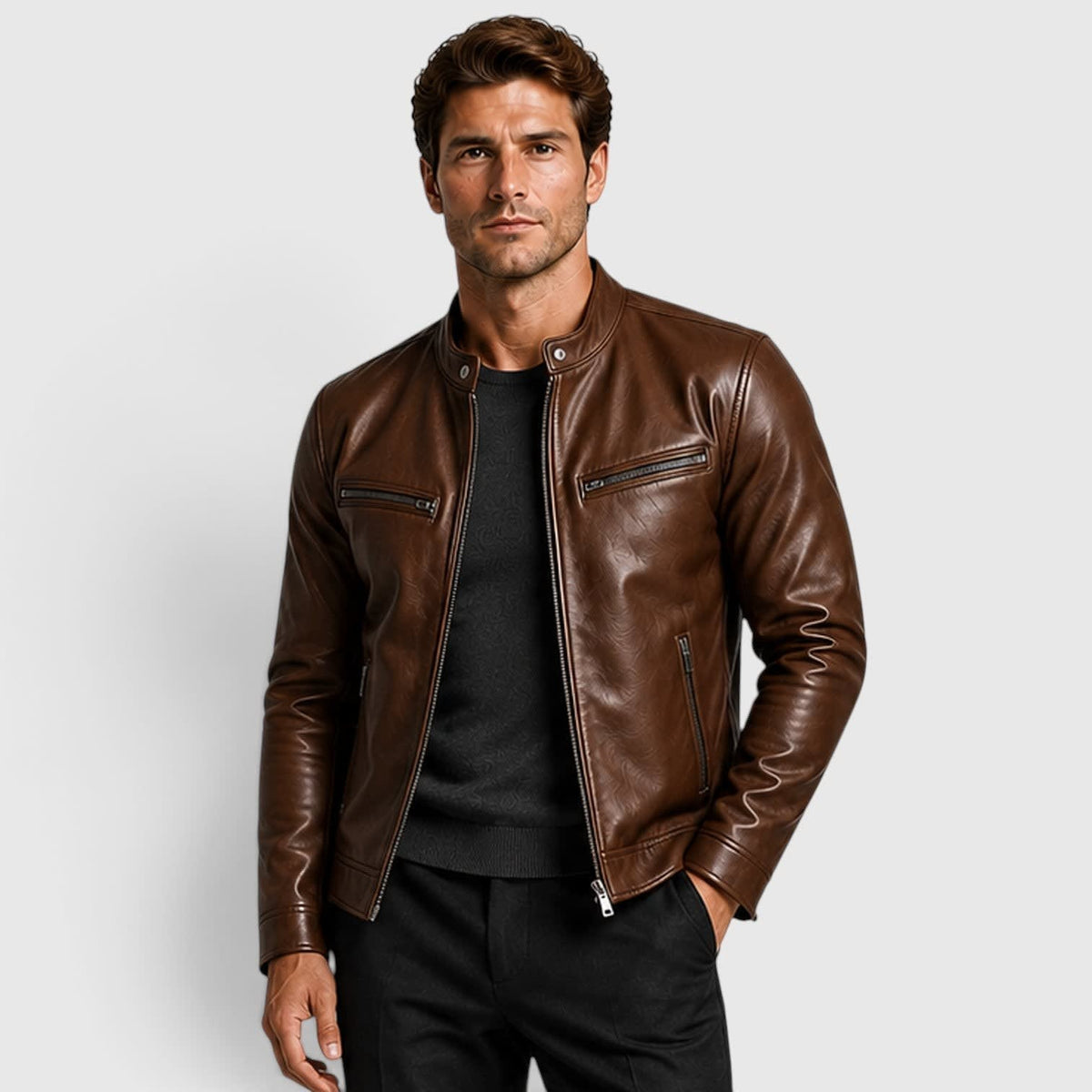 Tristan Genuine Leather Cafe Racer Jacket_8