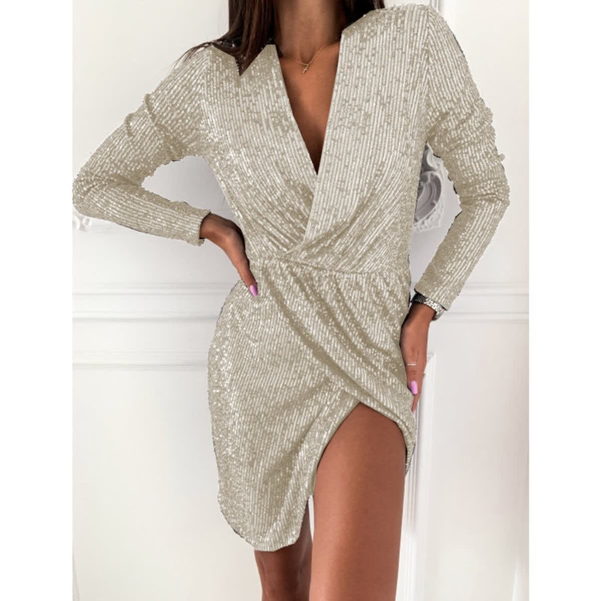 Abigail Sequin Wrap Long Sleeve Cocktail Dress_10