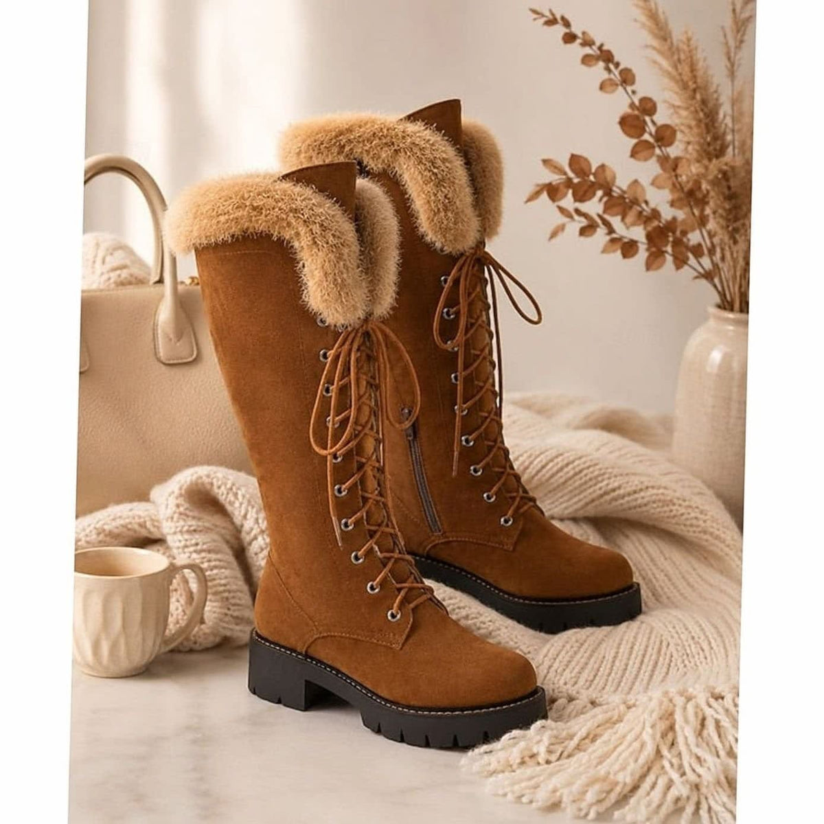 Sophie Faux Suede Lace Up Snow Boots_4