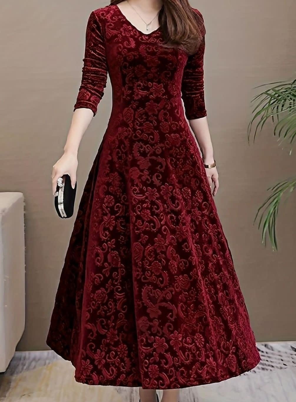 Jacinta Velvet Floral Midi Party Dress_2
