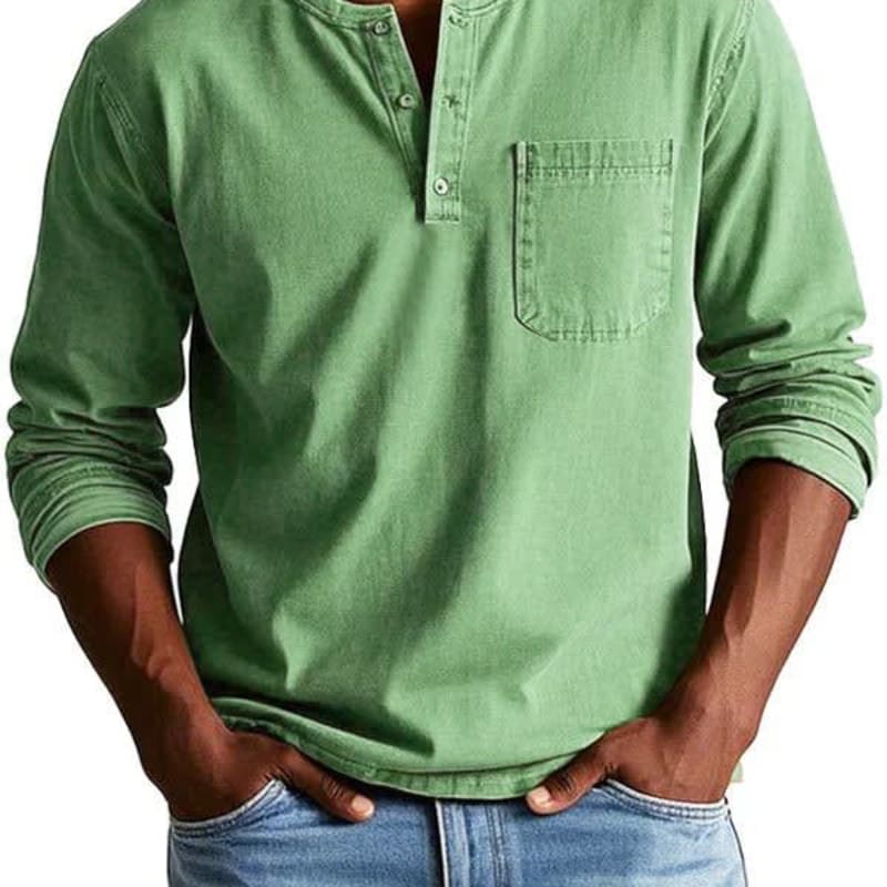 Charlie Long Sleeve Button Placket Henley Shirt_1