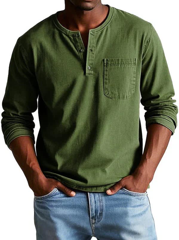 Charlie Long Sleeve Button Placket Henley Shirt_2
