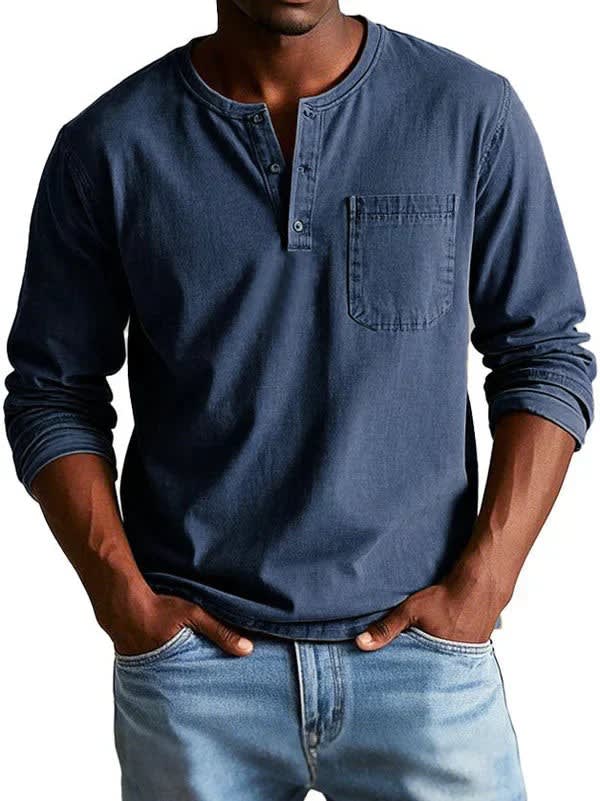 Charlie Long Sleeve Button Placket Henley Shirt_3