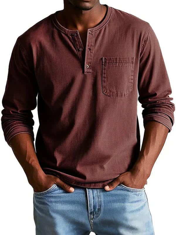 Charlie Long Sleeve Button Placket Henley Shirt_9