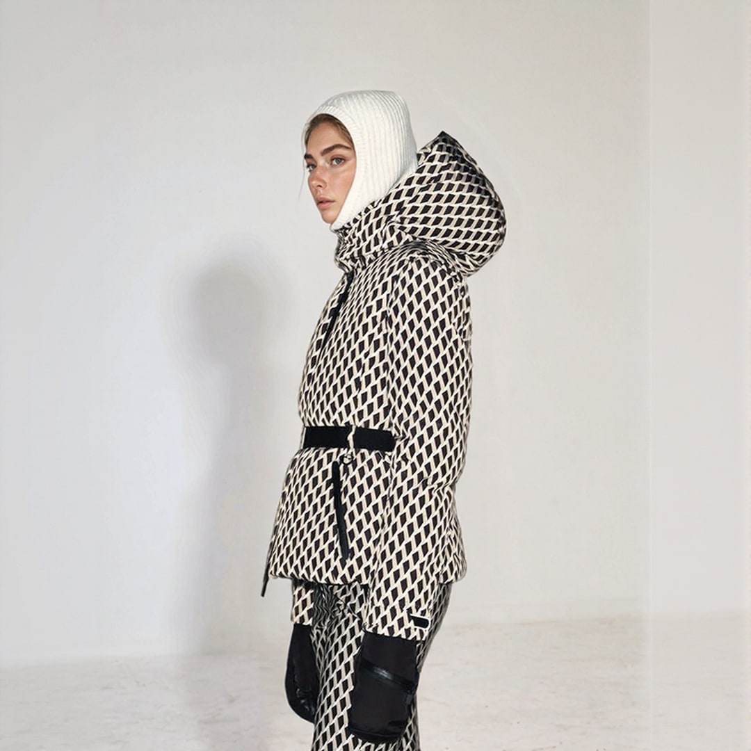 Simone Belted Geometric Print Ski Jacket For Winter_2