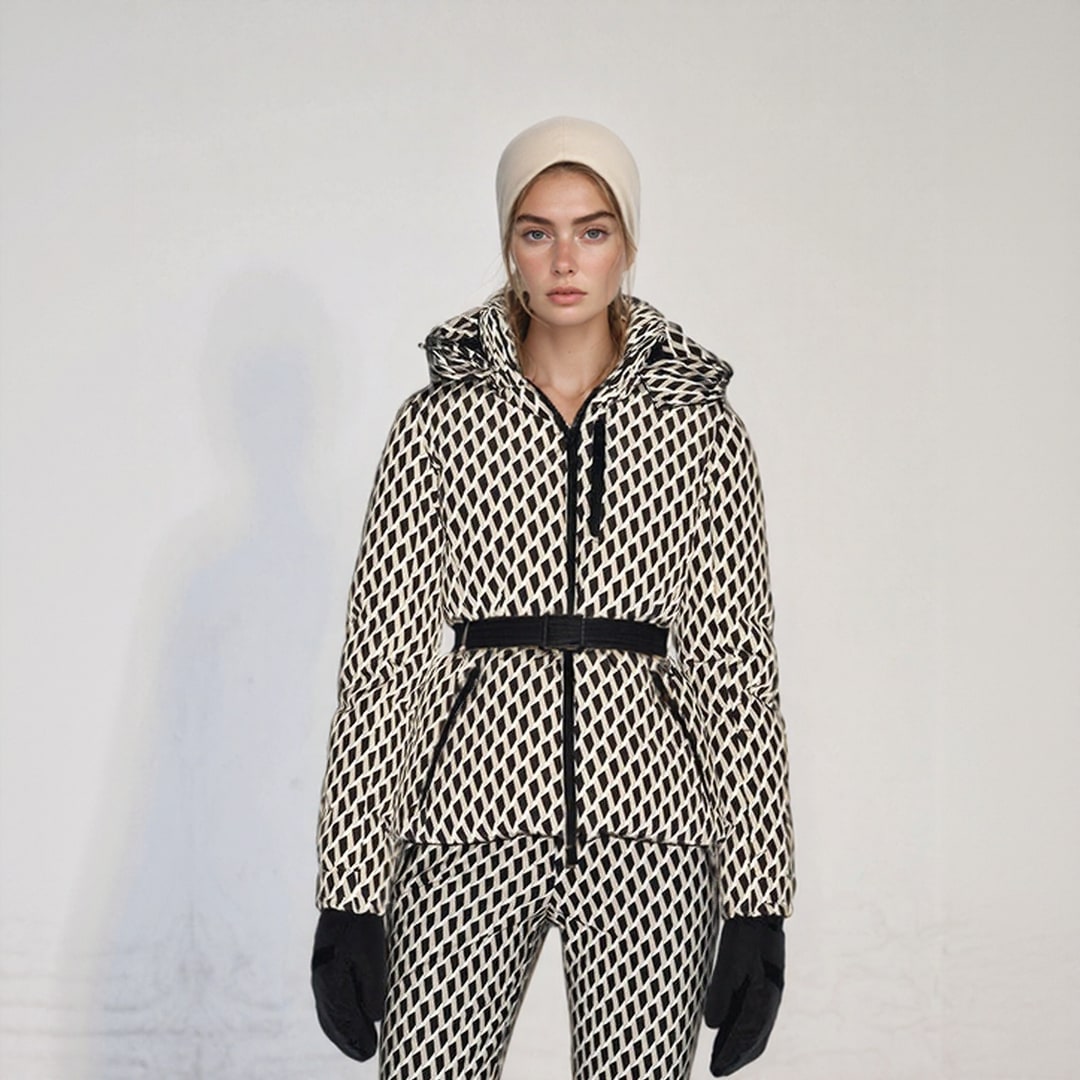 Simone Belted Geometric Print Ski Jacket For Winter_7