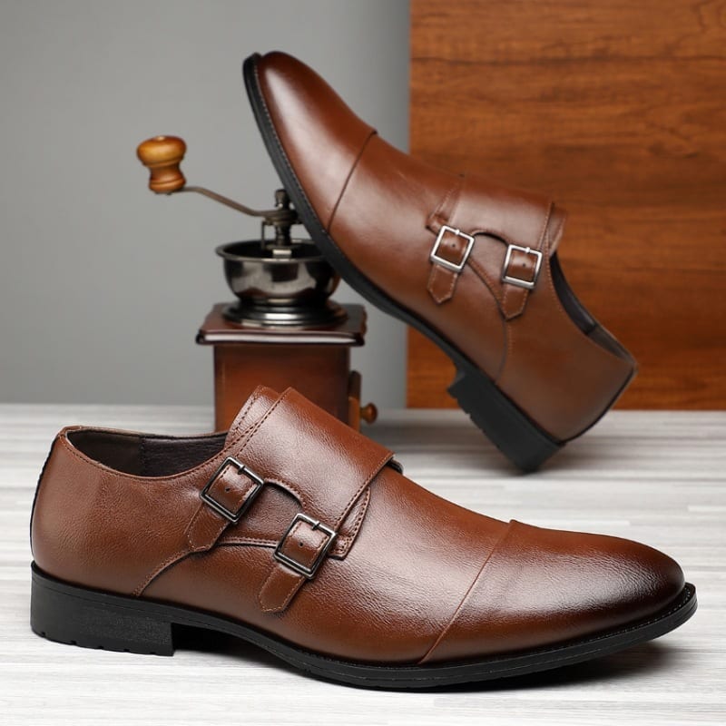 Marvin Cushioned Leather Cap Toe Double Monk Strap Loafers_2