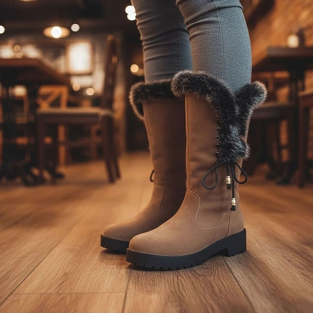Ellie Plush Lined Fur Trim Snow Boots_4