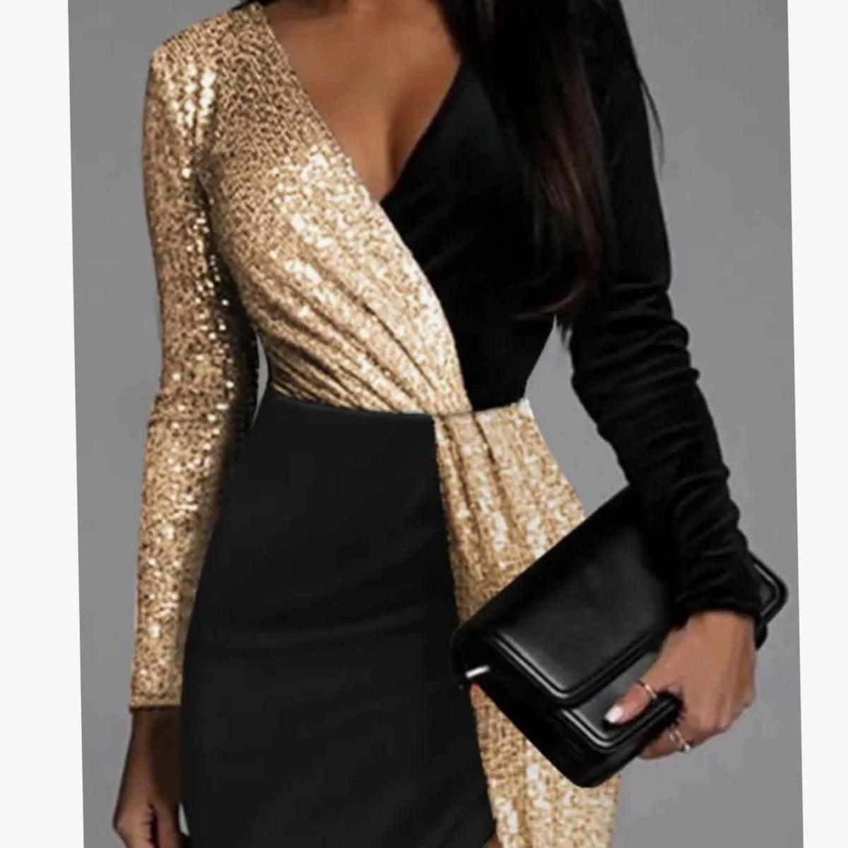 Sylvie Gold Color Block Christmas Party Dress_2