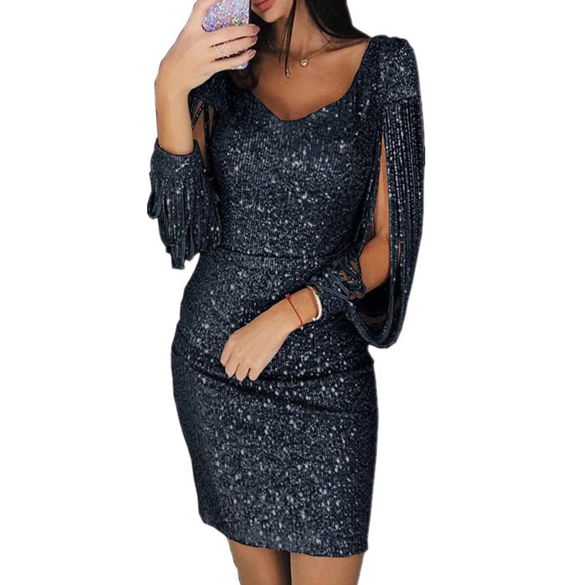 Helene Sequin Tassel Sleeve Cocktail Dress_4