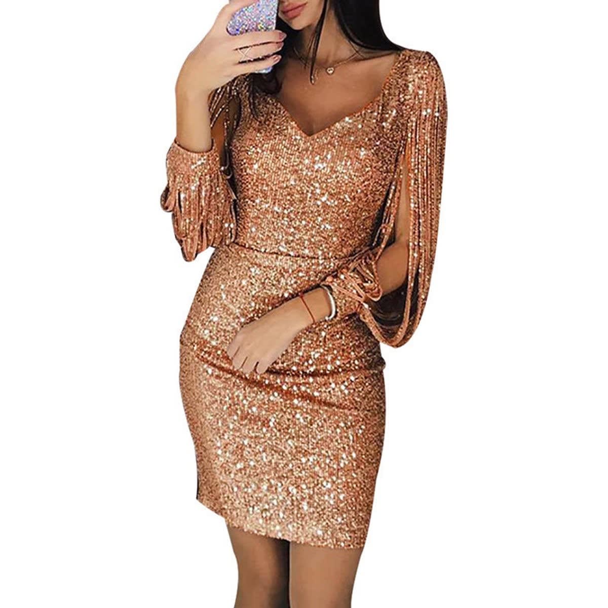 Helene Sequin Tassel Sleeve Cocktail Dress_9