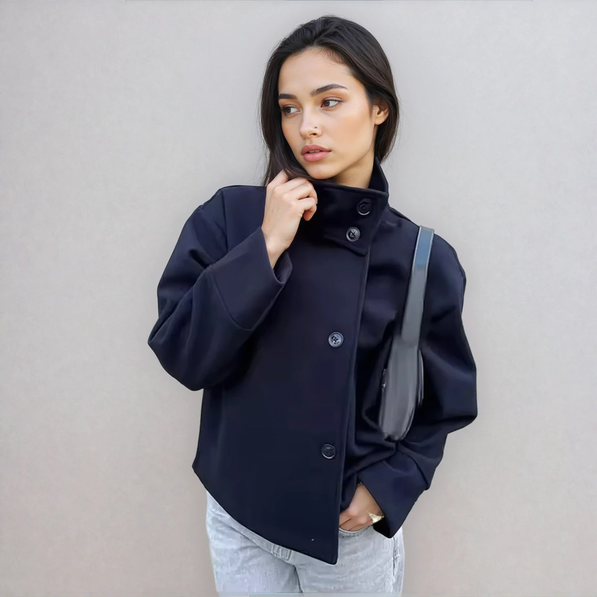 Victoria Stand Collar Wool Pea Coat_5